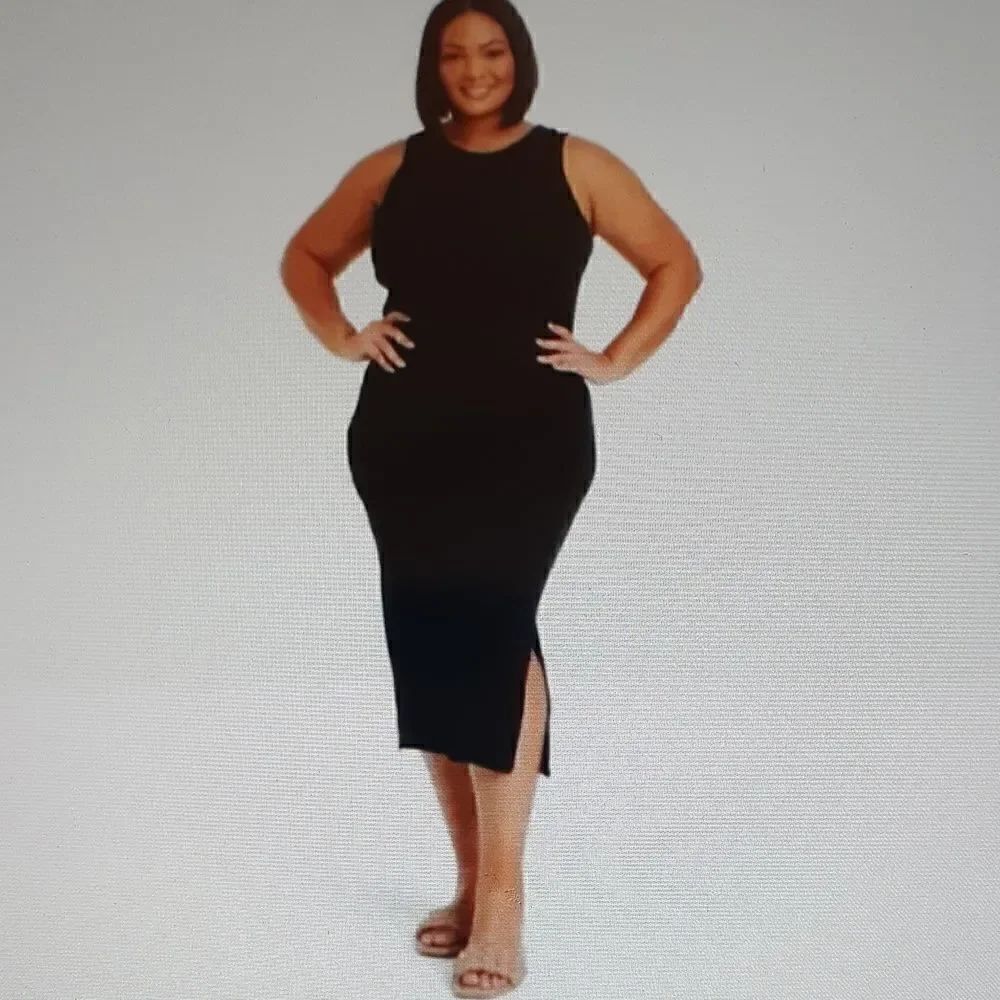 New Ava & Viv Ribbed Tank Dress Side Runched Black New With Tags 1X